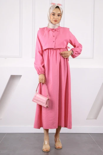 Pembe Süveterli Elbise Kombin Takım