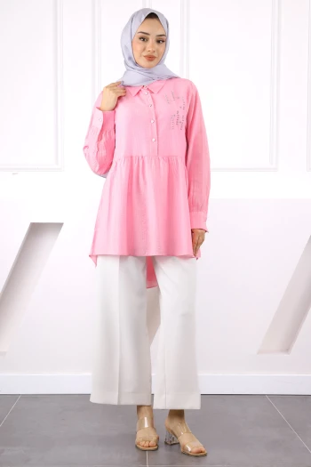 Pembe Taş Detaylı Tunik