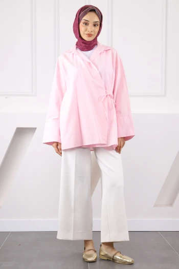 Pudra Yandan Bağlamalı Kimono