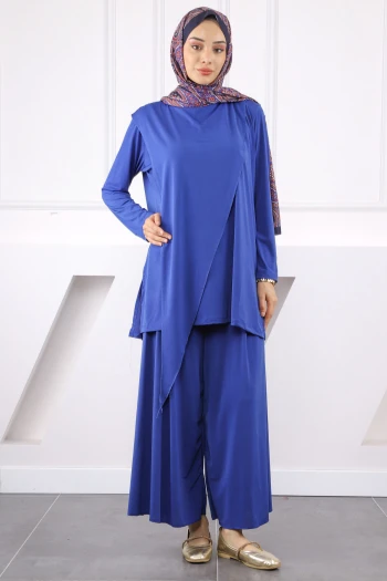 Saks Mavi Ön Detaylı Sandy Tunik Pantolon Takım