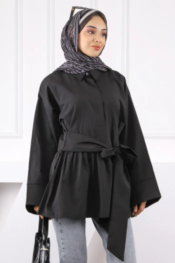 Siyah Bel Kuşaklı Tunik