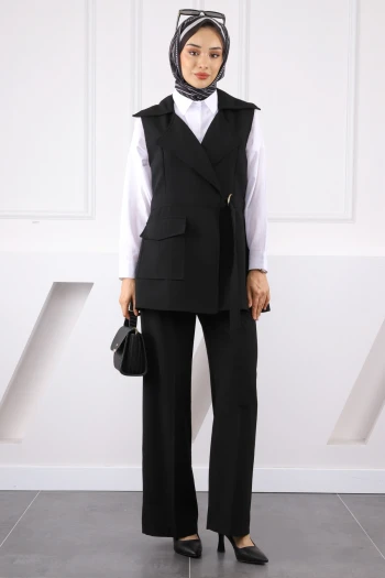 Siyah Kemerli Yelek Pantolonlu Takım