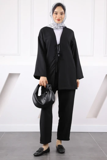 Siyah Kimono Pantolonlu Modal Takım