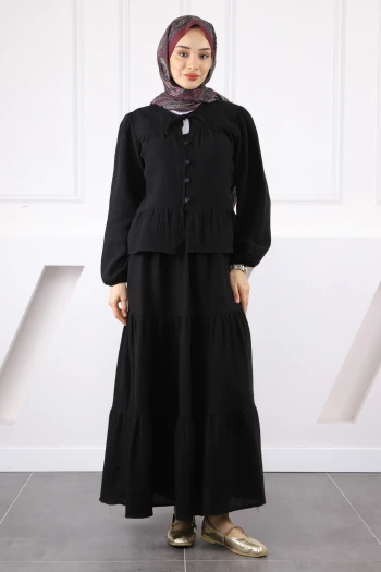 Siyah Müslin Gömlek Etekli Takım