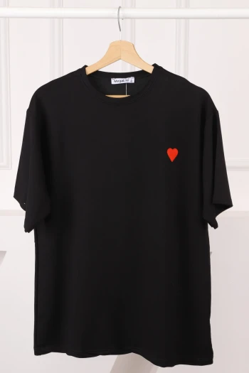 Siyah Nakışlı Kısa Kol Modal T-Shirt
