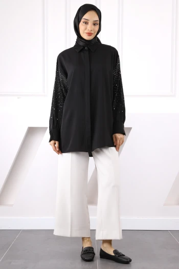 Siyah Ön Taşlı Gömlek