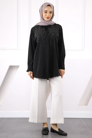 Siyah Ön Taşlı Gömlek