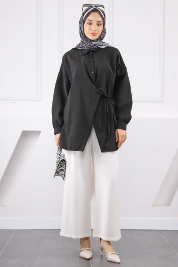 Siyah Yandan Bağlamalı Modal Tunik