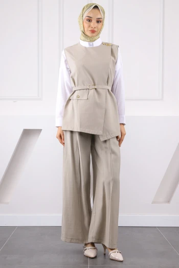 Taş Bel Kemerli Yelek Pantolonlu Takım