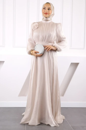 Taş Önü Drapeli Kemerli Şifon Abiye