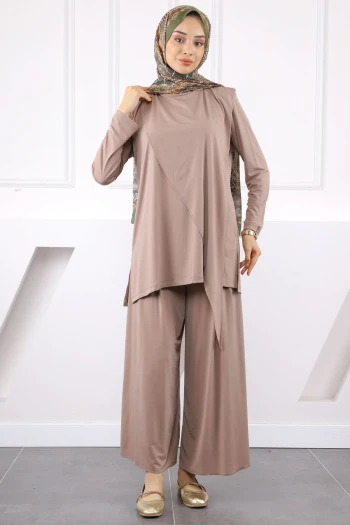 Vizon Ön Detaylı Sandy Tunik Pantolon Takım