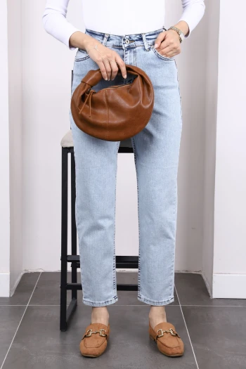 Açık Mavi Yüksek Bel Mom Jeans Pantolon