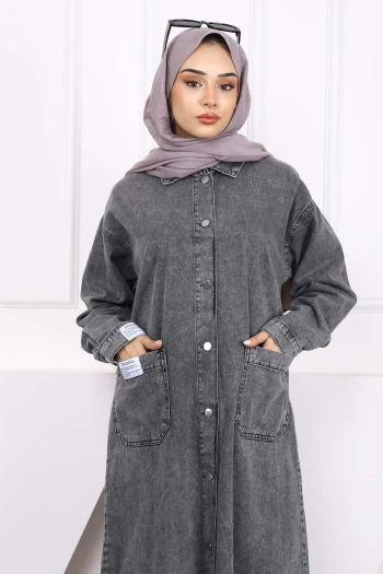 Antrasit Cepli Düğmeli Kot Kap