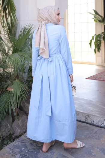 Bebe Mavi Bel Kuşaklı Elbise