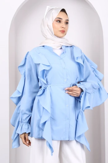 Bebe Mavi Kol Fırfırlı Düğmeli Tunik