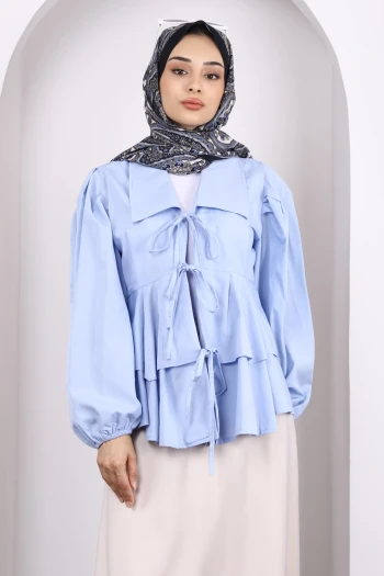 Bebe Mavi Ön Bağlamalı Katlı Tunik