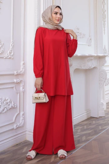 Bordo Bürümcük Tunik Pantolonlu Takım