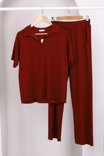 Bordo Kısa Kollu Modal Pantolonlu Takım