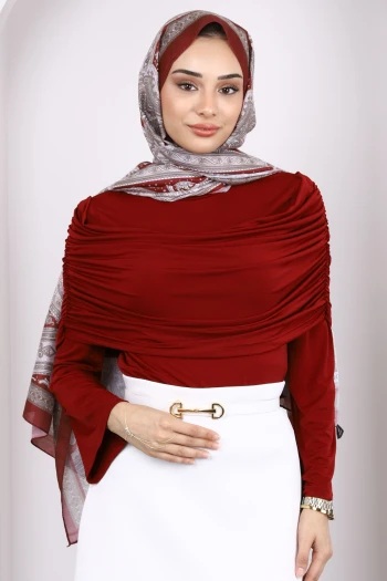 Bordo Kol Yaka Detaylı Sandy Bluz