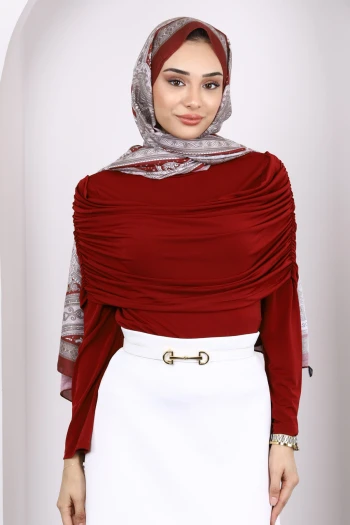 Bordo Kol Yaka Detaylı Sandy Bluz