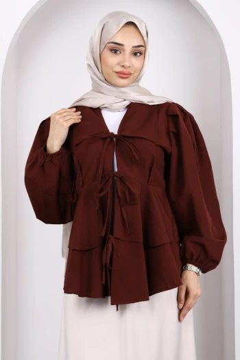 Bordo Ön Bağlamalı Katlı Tunik