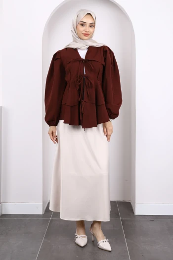Bordo Ön Bağlamalı Katlı Tunik