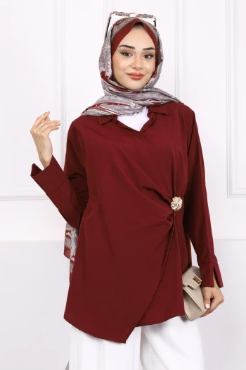 Bordo Toka Detaylı Kimono