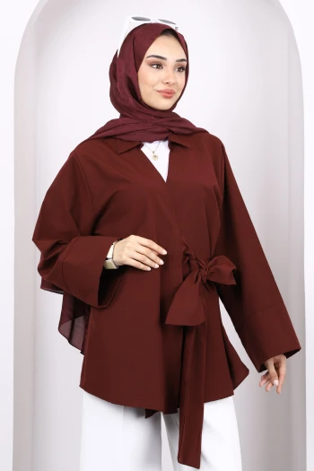 Bordo Yan Bağlamalı Kimono