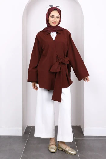 Bordo Yan Bağlamalı Kimono