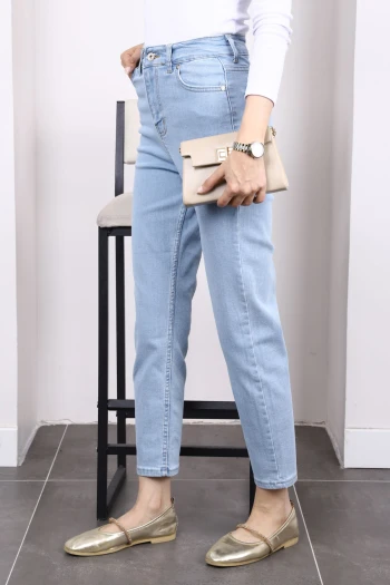 Buz Mavi Yüksek Bel Mom Jeans Pantolon