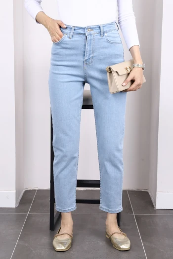 Buz Mavi Yüksek Bel Mom Jeans Pantolon