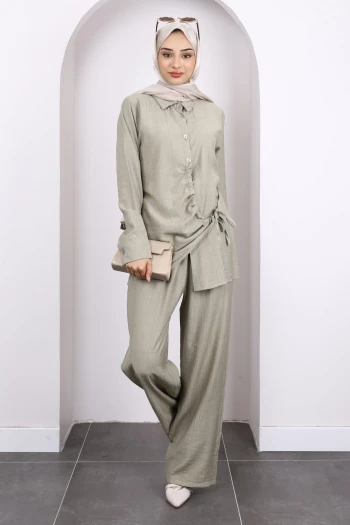 Çağla Ön Bağlamalı Tunik Pantolonlu Takım