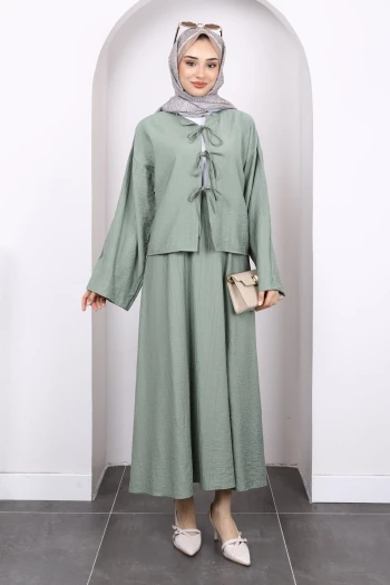 Çağla Önü Bağlamalı Kimono Etekli Takım