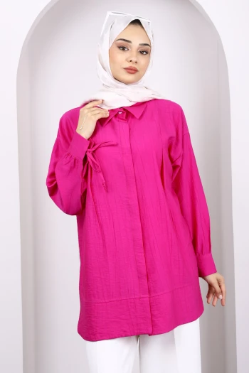 Fuşya Kol Bağlamalı Tunik