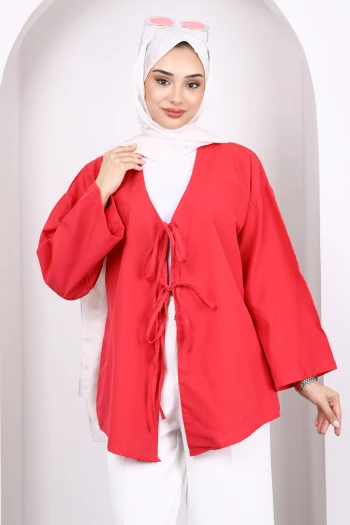 Fuşya Ön Bağlamalı Kimono Tunik