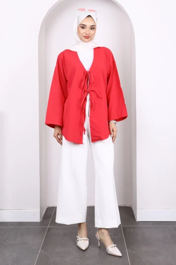 Fuşya Ön Bağlamalı Kimono Tunik