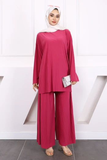 Fuşya Piliseli Sandy Tunik Pantolon Takım