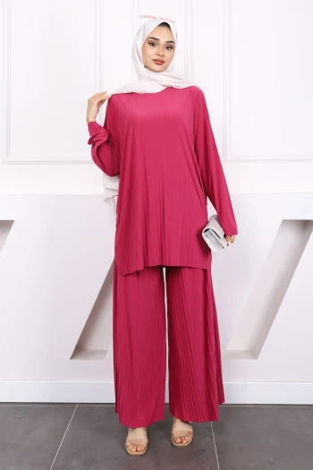 Fuşya Piliseli Sandy Tunik Pantolon Takım