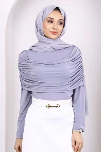 Gri Kol Yaka Detaylı Sandy Bluz