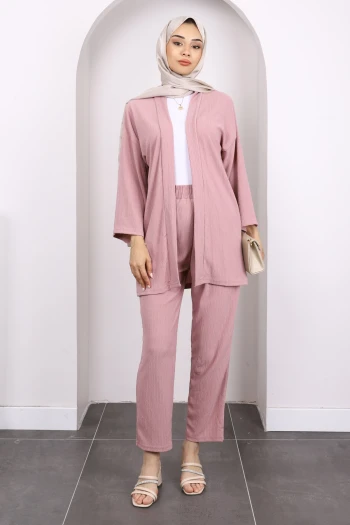 Gül Kurusu Bürümcük Kimono Pantolon Takım