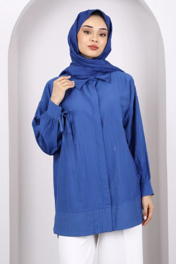 İndigo Kol Bağlamalı Tunik