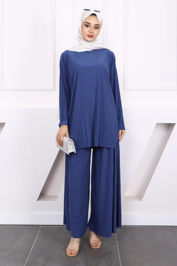 İndigo Piliseli Sandy Tunik Pantolon Takım