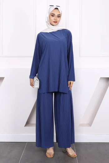 İndigo Piliseli Sandy Tunik Pantolon Takım