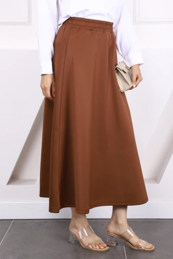 Kahverengi Bel Lastikli Scuba Kloş Etek