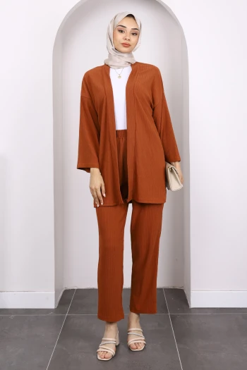 Kiremit Bürümcük Kimono Pantolon Takım