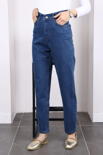 Koyu Mavi Yüksek Bel Mom Jeans Pantolon