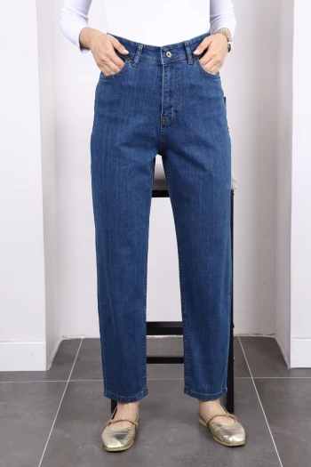 Koyu Mavi Yüksek Bel Mom Jeans Pantolon