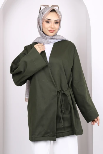 Koyu Yeşil Çapraz Bağlamalı Kimono