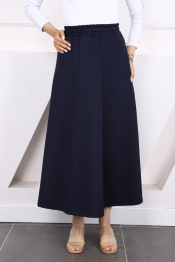 Lacivert Bel Lastikli Scuba Kloş Etek