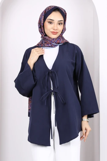 Lacivert Ön Bağlamalı Kimono Tunik